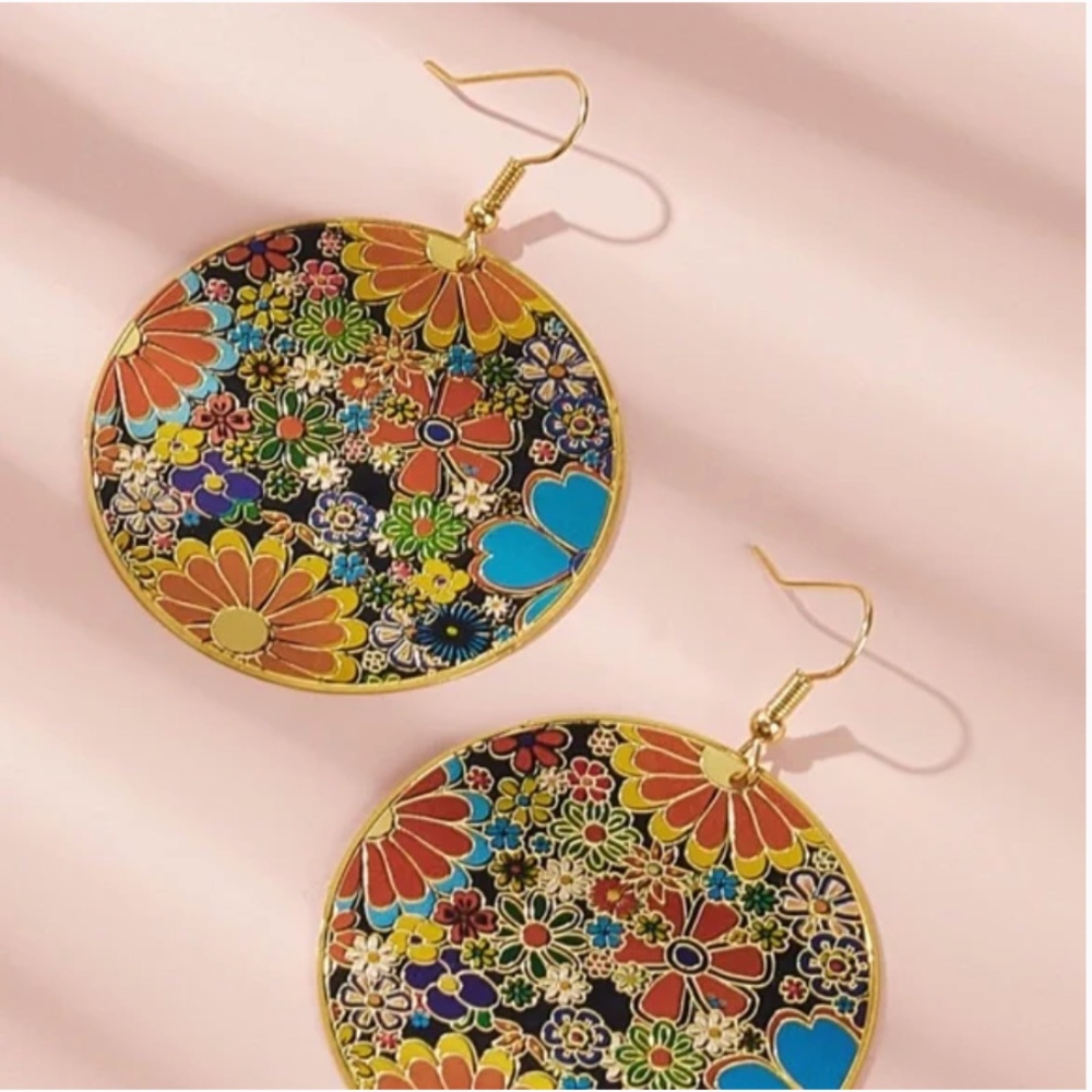 ❤️ FREE Hippie Flower Floral Drop Peasant Disco Hipster Hippie Boho Earrings